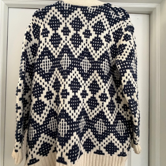 Madewell Navy and Cream Fair Isle Open Front Cardigan Size Small - Picture 3 of 4